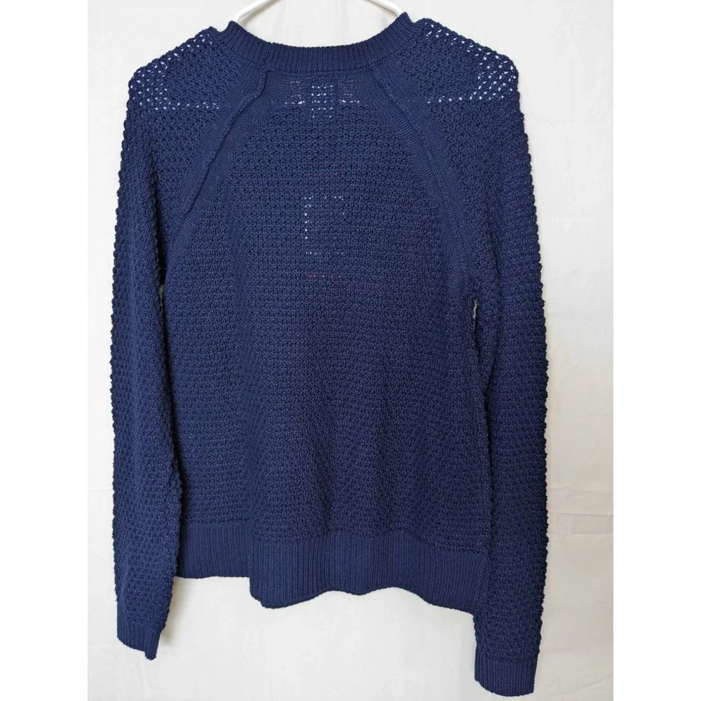 NWT Gap Textured Knit Preppy Cottage Crew Neck Navy Blue‎ Sweater Women's XS